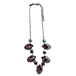 White House Black Market Dark Pink & Black SilverTone Statement Bold Necklace